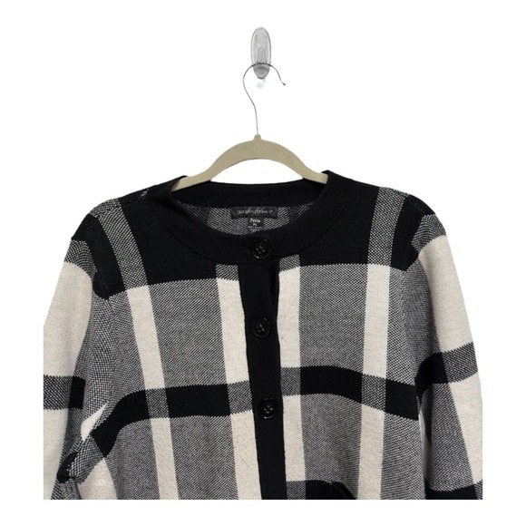 Designers Original Buffalo Plaid Button Cardigan Black White Size Petite Large - Picture 2 of 5